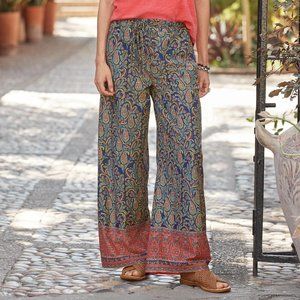 Sundance Multicolor Paisley Wide-Leg Pants with Red Border